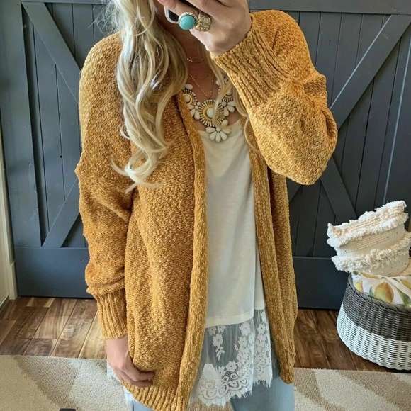 New Nubby Mustard Blanket Cardigan Boho Sweater - Picture 2 of 5